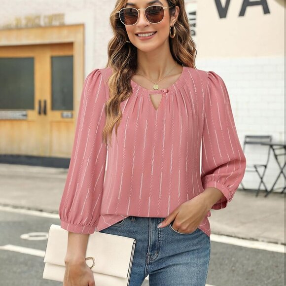 Women's Pink Stripe  X-large  Polyester  V-neck - Picture 3 of 6